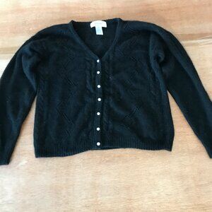 Margules Cardigan Women S Black Geometric Button Up Silk Angora Lambswool 16923